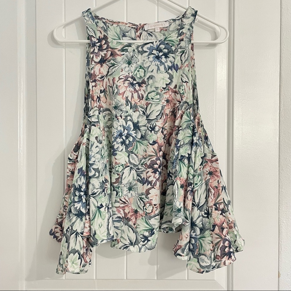 NWOT Olivaceous Floral Flutter Sleeves Cold Shoulder Top